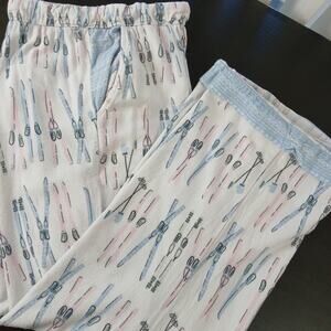Munki Munki Flannel PJ Pants Womens XXL bamboo cotton blend white skis snap cuff